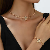 Niche fashion trend cross necklace bracelet personalized versatile thick chain jewelry set